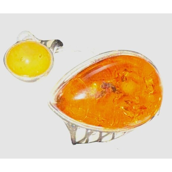 New Two Stone Baltic Amber Sterling Silver Adjustable Ring Unisex and Unique! - Picture 5 of 11
